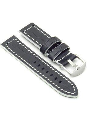 StrapsCo Mens Croc Grain Embossed Rally Padded Leather Watch Band Strap